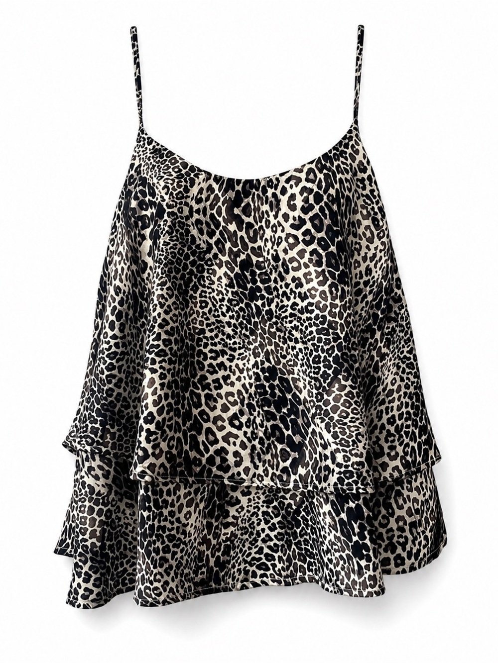 Tart Leopard Print Tiered Cami Tank Top Flowy Ruffle Animal Print Silky Blouse